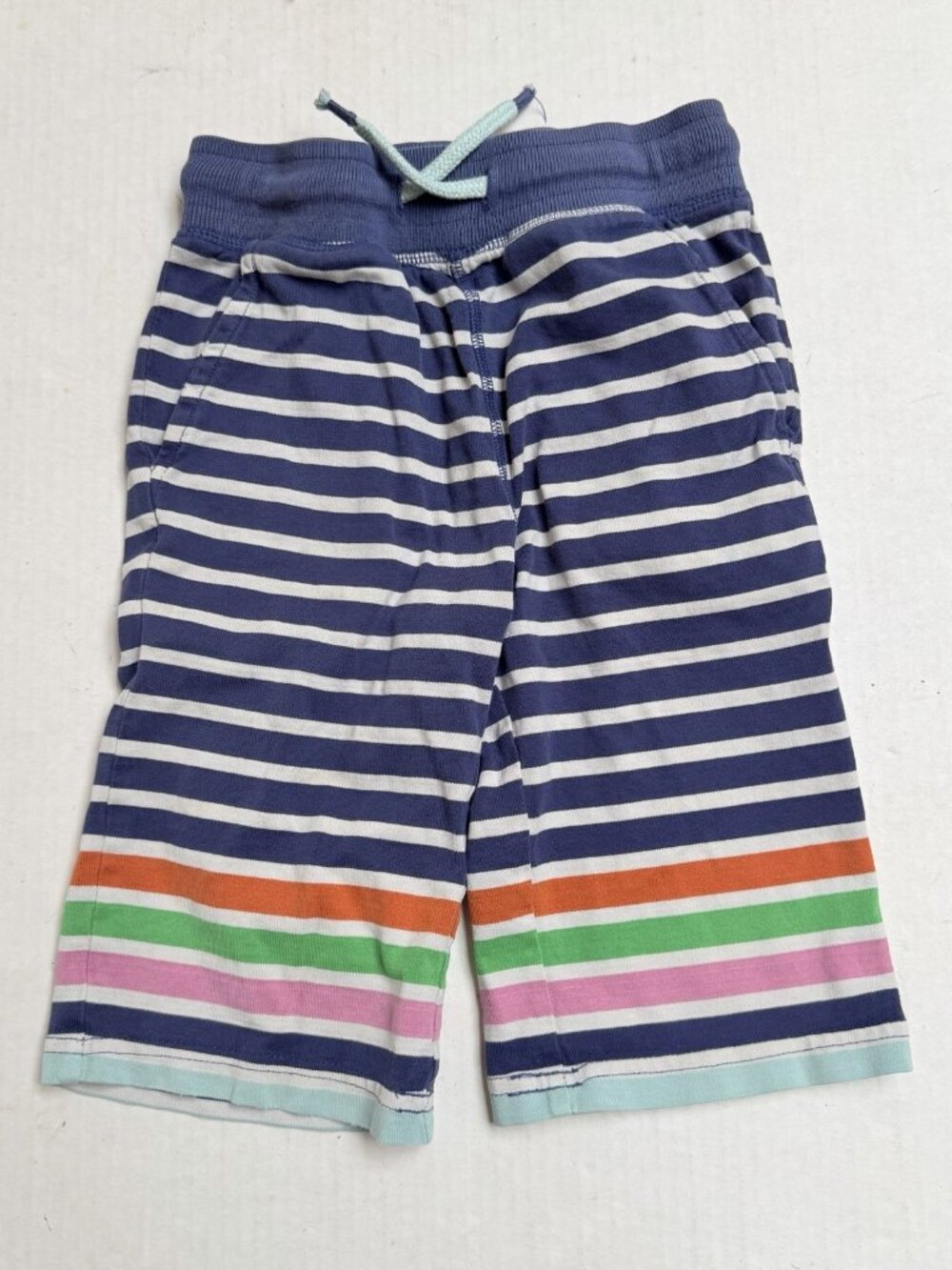 Mini Boden Boy 6Y Jersey Baggies Navy Blue‎ White Stripe Drawstring Pockets